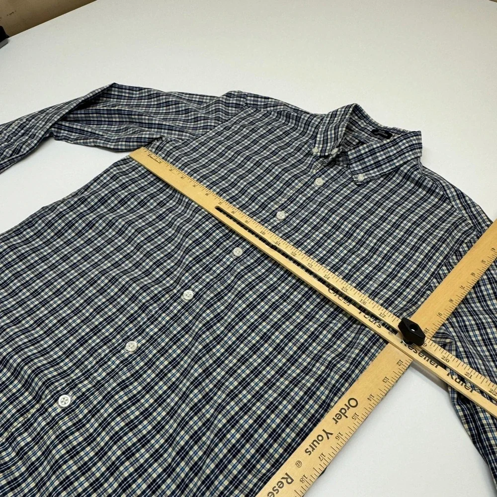 J Crew Shirt Mens Medium Blue Plaid Performance Slim Untucked Preppy Office
